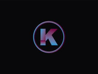 Typography K Logo Art, Initial k Circle Purple Color Logo With Black Background Design