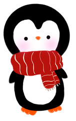 Pingüino con bufanda festejando navidad en invierno