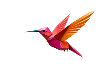 Zelfklevend Fotobehang Delicate Hovering Origami Hummingbird on a transparent background © AIstudio1