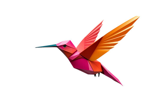 Delicate Hovering Origami Hummingbird on a transparent background