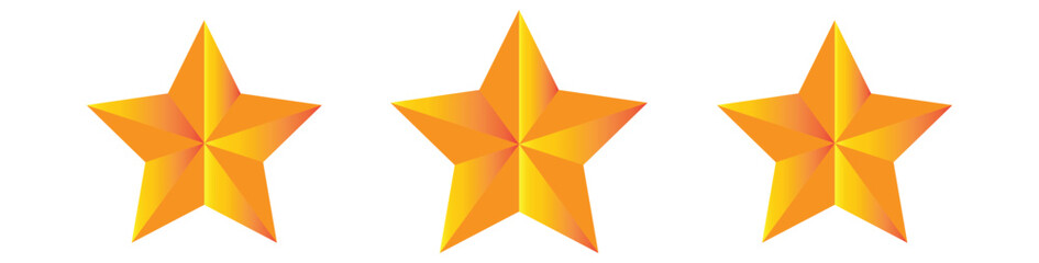 three gold star on white background. (glossy star)