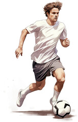 투명한 배경 위에 공을 드리블하는 축구선수