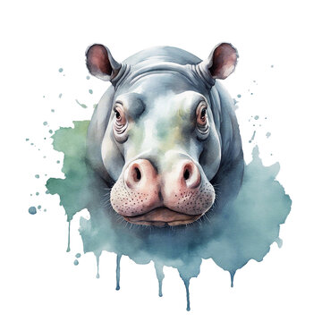 watercolour hippo