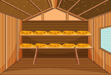 Inside of a Chicken House for Laying Eggs © blueringmedia