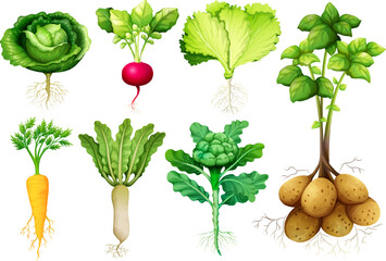 Colorful Cartoon Illustration of a Set of Root Vegetables - obrazy, fototapety, plakaty