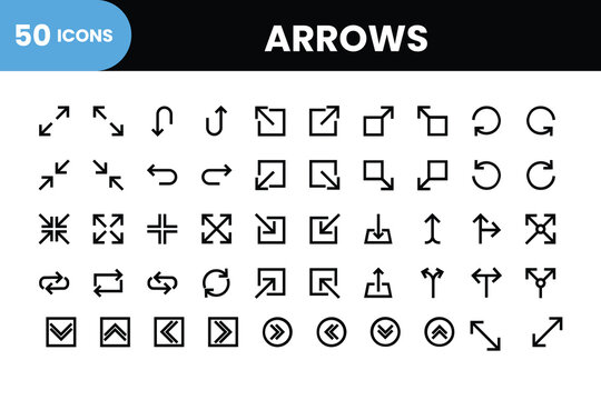 Arrows Icon collection. editable stroke outlines icons set isolated on a white background flat vector illustration. Pixel perfect. 64 x 64.