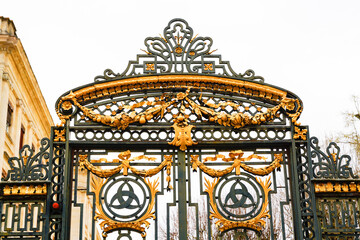 portal logo sign french city bordeaux gate golden in facade access town hall in center building...