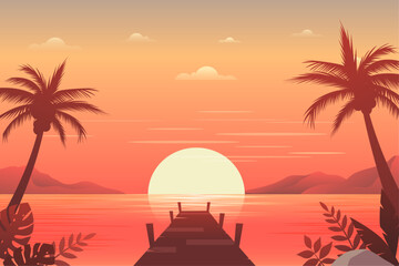gradient summer beach sunset sunrise landscape background - obrazy, fototapety, plakaty