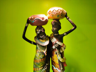 Handicrafted old adivasi couple Dolls in traditional style decorated in india. ethinic dress and culture of indian old culture is refected in the dolls.