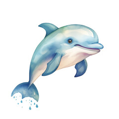 Obraz premium Dolphin Watercolor on Isolated Background ,Farm Animal Art.Created with Generative AI technology.