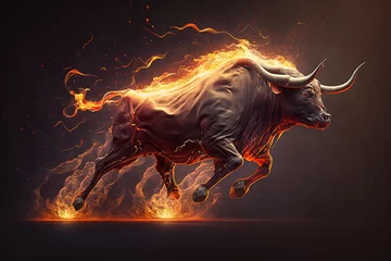 Fotobehang illustration generated midjourney AI bull fire Running © sandra