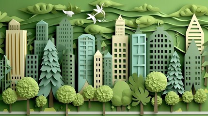 modern eco friendly city paper cut illustration