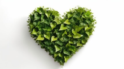 a heart shape made with green leaves over white background