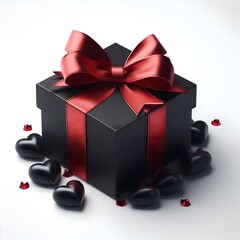 Black Gift Box with Red Ribbon 3d illustration