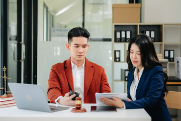 Business and Male lawyer or judge consult having team meeting with client, Law and Legal services concept.Customer service good cooperation