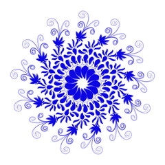 Blue tribal mandala icon with shadow. Perfect for logos, icons, items, tattoos, stickers, posters, banners, clothes, hats