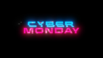 Cyber Monday glitch banner. Cyber Monday blue and pink text with glitches and distortions. Cyberpunk style web banner for advertising. Cyberpunk promo design.