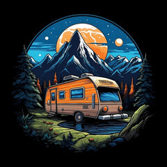 Camping in the forest near the mountain