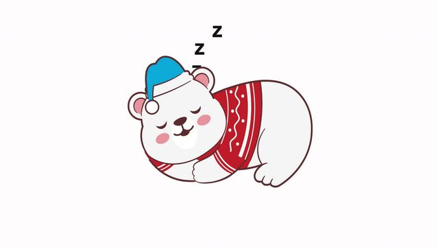 Cute Polar Bear Winter Christmas Sleep Animation