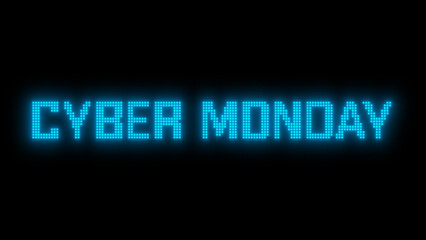 Cyber Monday glowing LED ticker banner. Cyber Monday glow LED text crawl line. Cyberpunk style red web banner for advertising. Cyberpunk promo design.