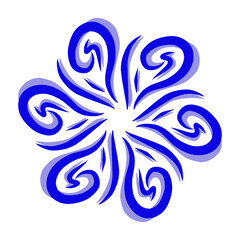 Blue tribal mandala icon with shadow. Perfect for logos, icons, items, tattoos, stickers, posters, banners, clothes, hats