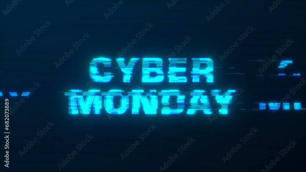 Poster cyber monday banner in cyberpunk style with glitch effect. cyber monday text with glitches and disto