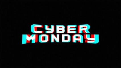 Cyber Monday glitch banner. Cyber Monday RGB channel glitchy text. CyberMonday sale web banner for advertising. Retail sale ad animation, online shopping, promo video.