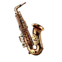 Music items: golden saxophone isolated on white background
