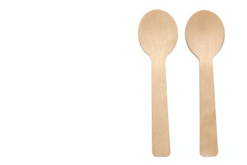 Top view of wooden spoon isolated on white