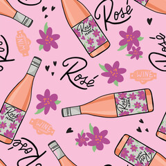 Wine pattern. Fashion Seamless pattern with pink girl stickers  for textile. St. Valentines  background textile, prints, paper products, the Web. Girls pattern