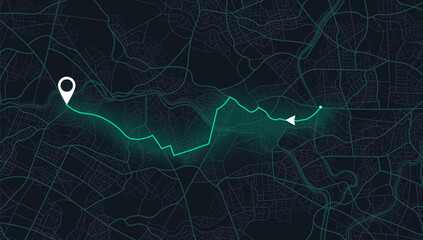 View from above the map. Detailed view of city. Tracking car location, gps. City top view. Abstract background. Map navigation. Flat style, Vector, illustration isolated. Cute simple design