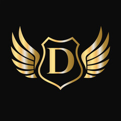 Win Logo On Letter D With Shield Symbol. Transportation Logotype