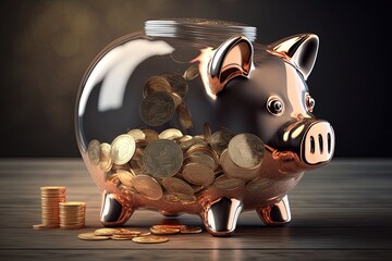 background concept budget family savings investment, Financial coins golden bank Piggy