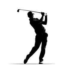 Silhouette of a male golf player in action