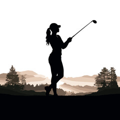Silhouette of a female golf player in action