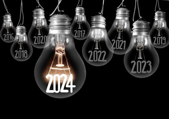 Light Bulbs with New Year 2024