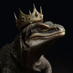 Portrait of a majestic Monitor lizard with a crown