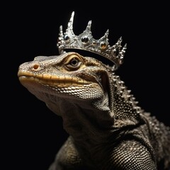 Fototapeta premium Portrait of a majestic Monitor lizard with a crown