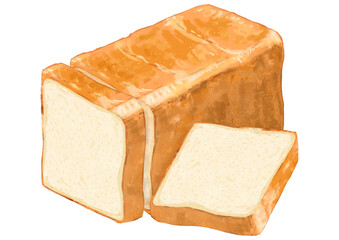 リアルな角型食パン一斤カット断面とスライス1枚の俯瞰イラスト