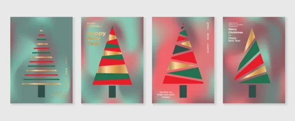Foto op Aluminium Luxury christmas invitation card art deco design vector. Christmas tree, bauble ball, snowman, candle, chimney line art on red and green background. Design illustration for cover, poster, wallpaper. © TWINS DESIGN STUDIO