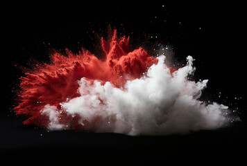 splashes of red and white powder. Indonesia flag in powder splash. Ai generated Images