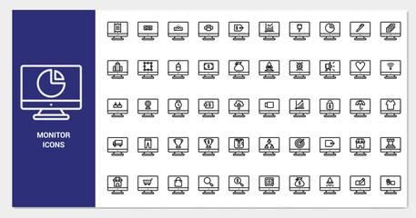 Monitor icon set line style. Icons set collection