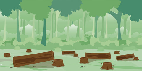 Logs and Trees Stump on tree silhouette background.