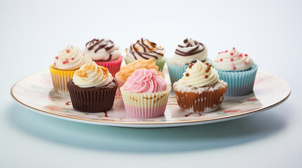 cupcakes with icing on a platter in a cafe