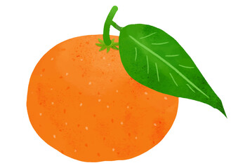 定番の果物。シンプルでかわいい葉っぱのついたみかんのイラスト1個