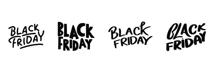Collection Black Friday lettering. Black Friday inscription for poster, banner, card. Handwriting set text Black Friday. Hand draw vector art.