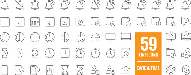 Date & Time Line Icons Set