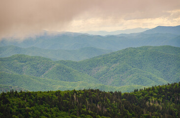 An Overlook on a Moody Day at the Great Smoky Mountains National Park in North Carolina