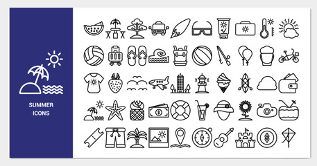 summer icon set. line icon collection. Containing summer icons. 