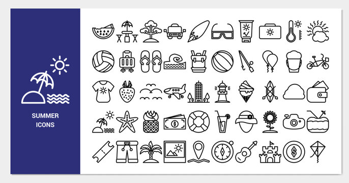summer icon set. line icon collection. Containing summer icons. 